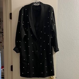 Elegant Black Blazer with Pearl Accents